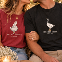 Mr. & Mrs. Silly Goose Shirts, Custom Date Matching Newlywed Tees, Honeymoon & Anniversary Couple Gift