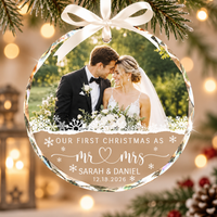 Personalized Our First Christmas Married Ornament, Custom Wedding Photo Ornament, Mr and Mrs Ornament, Wedding Gift for Newlyweds