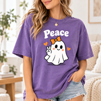 I Come In Peace & Peace Ghost Comfort Colors Tees, Matching Halloween Couple Shirts
