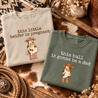 Little Heifer & Bull Pregnancy Announcement Comfort Colors Tee matching couple shirts