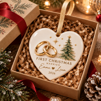 Personalized First Christmas Married Ceramic Ornament – Newlywed Couple Gift
