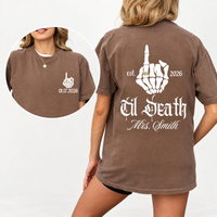 Personalized Til Death Matching Couple Shirts, Custom Mr and Mrs Names and Date Skeleton Tees, Gothic Newlywed Gift