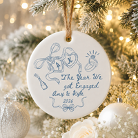 Personalized Engagement Ceramic Ornament, Custom Names & Year Keepsake for Couples, The Year We Got Engaged Gift for Bride-to-Be