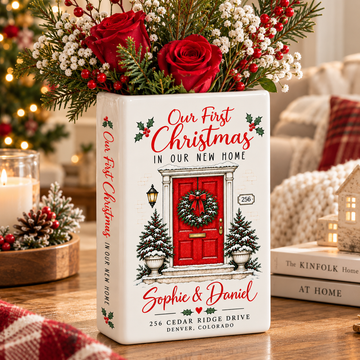 Our First Christmas in Our New Home ceramic book vase front and spine detail