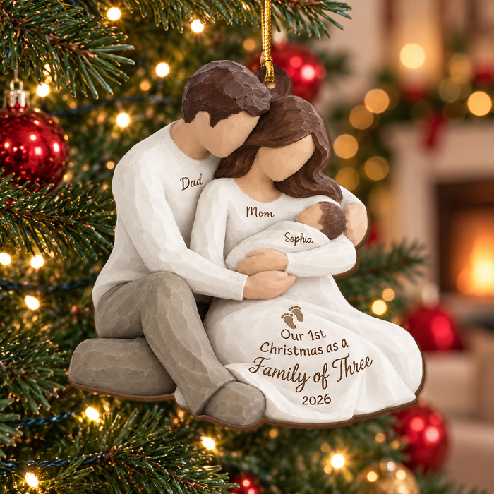 Personalized Family Of Three Hug Christmas Ornament – Baby's First Christmas