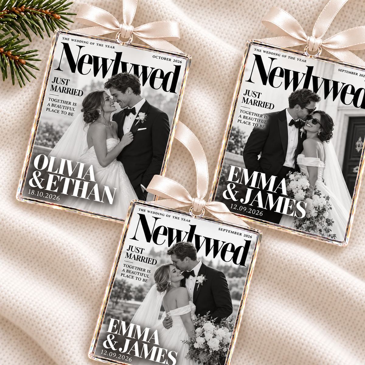 Personalized Newlywed Couple Wedding Photo Newspaper Ornament – First Anniversary Gift