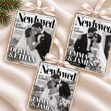 Personalized Newlywed Couple Wedding Photo Newspaper Ornament – First Anniversary Gift