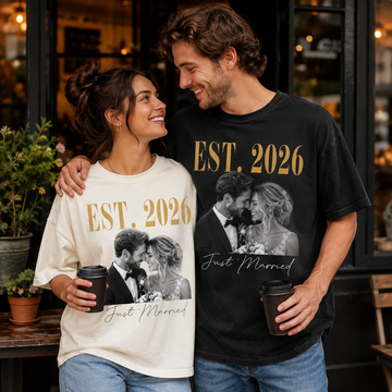 Personalized Photo Shirt for Wedding & Honeymoon, Custom Just Married Tee, Wedding Photo T-Shirt, Newlywed Couple Gift