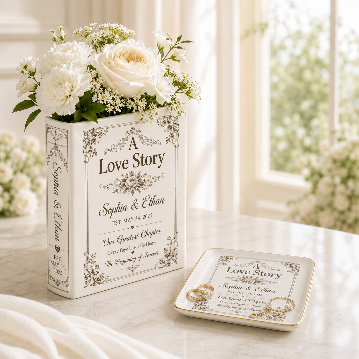 Personalization Book Vase Ceramic, Wedding Gift Decor, Romantic Book Flower Vase, Love Story Book Decor, Personalized Anniversary Gift,Gift 2026,Shelf Decor