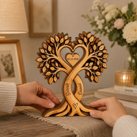 Custom Couple Heart Tree Wooden Block, Personalized Couple Name Sign, Anniversary Gifts, Rustic Wedding Gifts