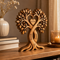 Custom Couple Heart Tree Wooden Block, Personalized Couple Name Sign, Anniversary Gifts, Rustic Wedding Gifts