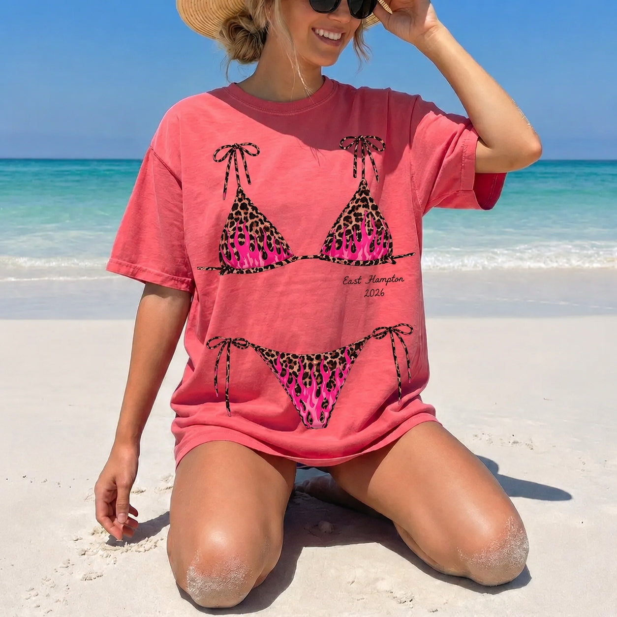 Custom Bachelorette Party Bikini Shirt, Brides Bridesmaids Leopard Flame Bikini Blend Tee