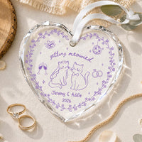 Custom Cat Couple Wedding Glass Ornament: Getting Meowied Heart Ornament, Cat Lover Married Keepsake, Funny Newlywed Gift, Engaged Gift