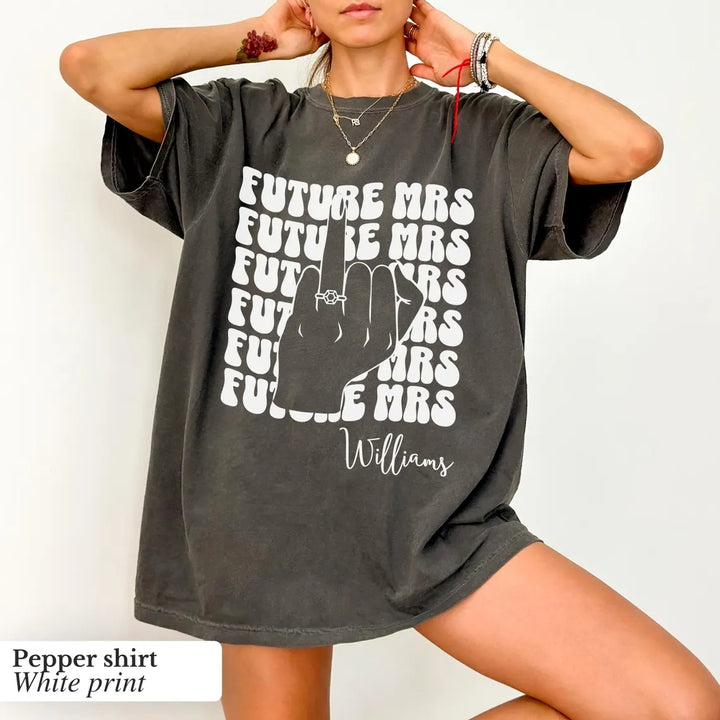 Personalized Future Mrs Shirt, Retro Bride to Be Comfort Colors Tee, Custom Last Name, Bachelorette Party, Bridal Shower & Engagement Gift