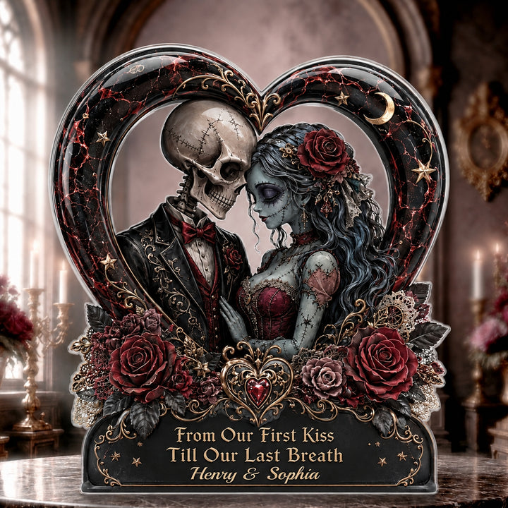 Personalized Skeleton Acrylic Plaquetitle, Anniversary Wedding Gifts For Husband And Wife, Custom Halloween Decor, Him And Her