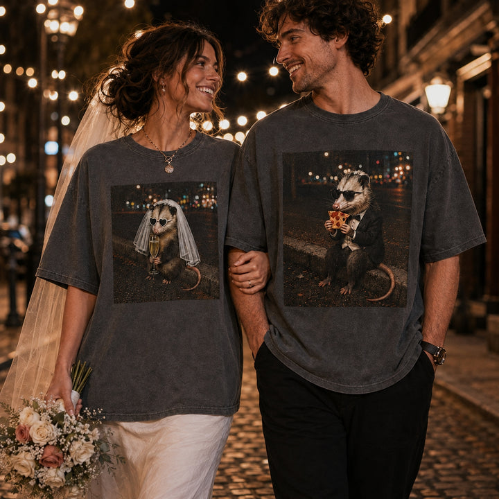 Comfort Colors® Bride and Groom Opossum Photo Wedding Shirt, Funny Mr And Mrs Matching Tees, Newlywed Honeymoon Couples Tshirt, Bride Groom Gift