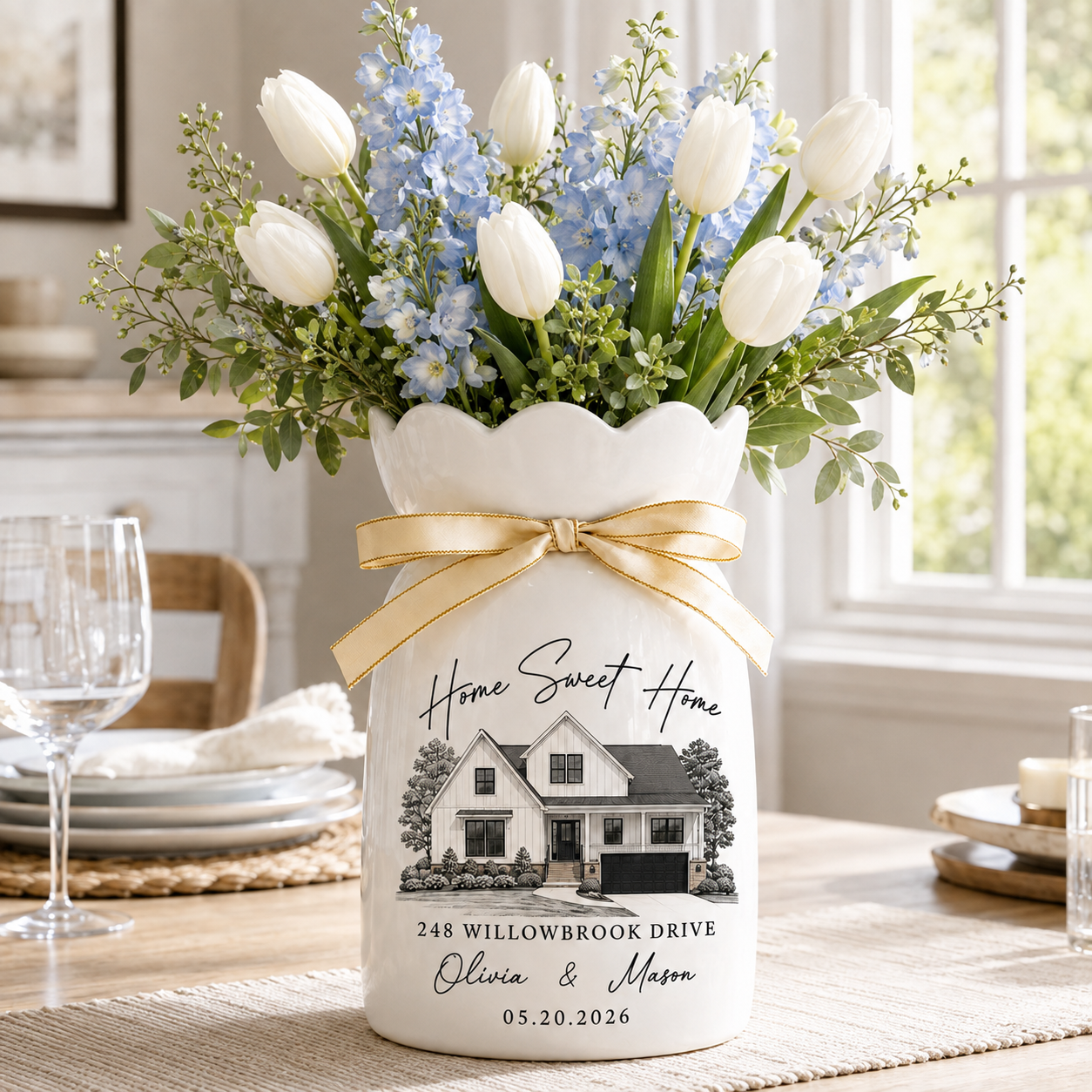 Personalized Housewarming Gift Ceramic Vase, Custom House Portrait from Photo,  New Home Keepsake Decor