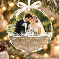 Personalized Our First Christmas Married Ornament, Custom Wedding Photo Ornament, Mr and Mrs Ornament, Wedding Gift for Newlyweds