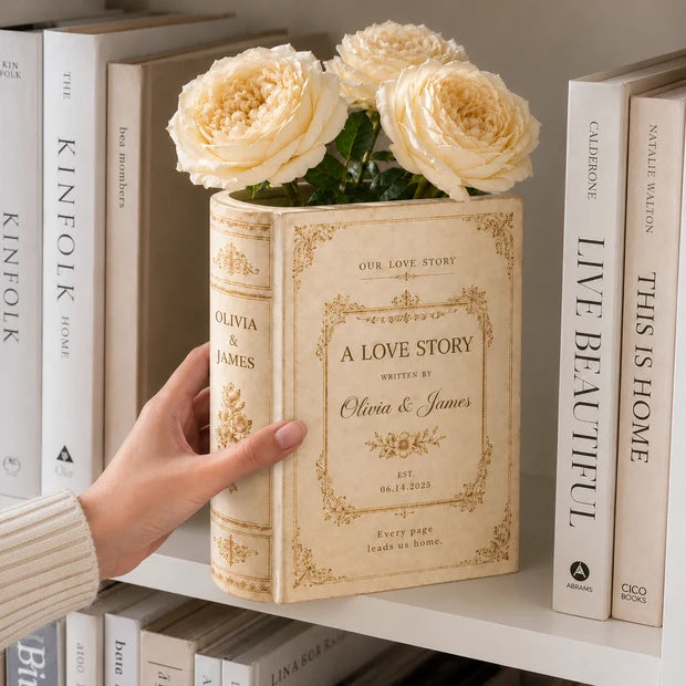 Customized Love Story Book Vase, Custom Wedding Gift for Couple, Bridal Shower Gift