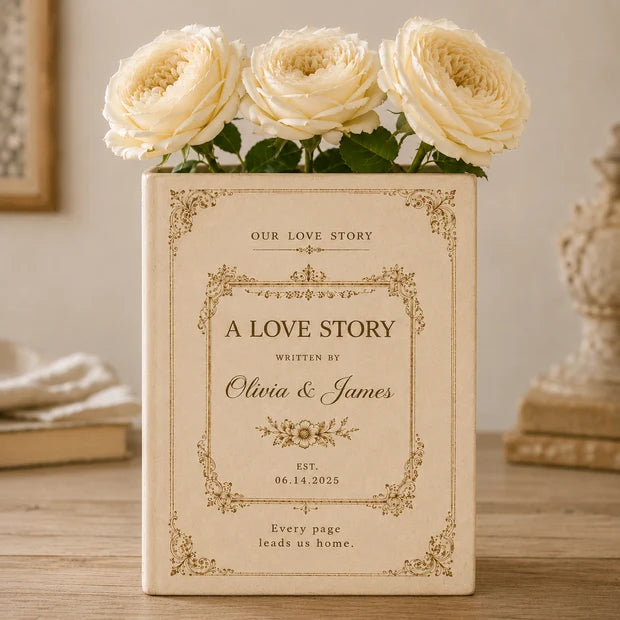 Customized Love Story Book Vase, Custom Wedding Gift for Couple, Bridal Shower Gift