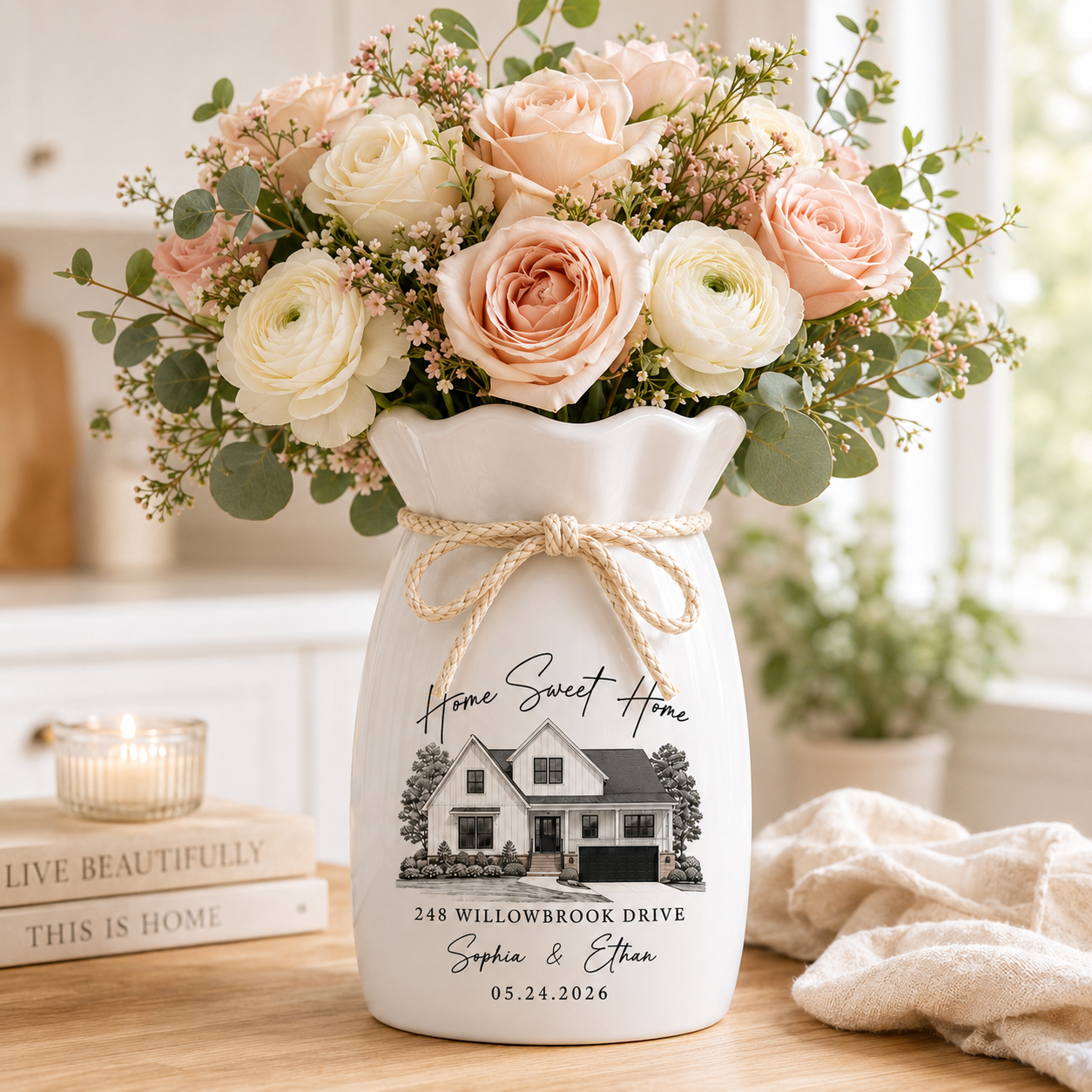 Personalized Housewarming Gift Ceramic Vase, Custom House Portrait from Photo,  New Home Keepsake Decor