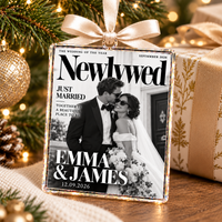 Personalized Newlywed Couple Wedding Photo Newspaper Ornament – First Anniversary Gift
