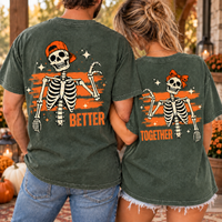 Matching Skeleton Better Together Couples Halloween Shirts - Custom Name Couple Tees
