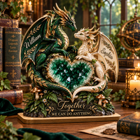 Personalized Crystal Heart Dragon Couple Wooden Plaque – Anniversary Gift
