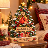 Personalized First Christmas Couple Wooden Block, Custom Names & Year Christmas Keepsake, Newlywed Gift for Couples