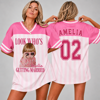 Personalized Look Who’s Getting Married Football Jersey, Custom Childhood Photo Front Name & Back Number, Bachelorette Party Bride Shirt