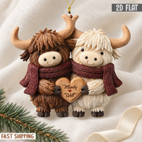2D Personalized Highland Cow Couple Ornament, Custom Name Christmas Gift for Couple, Cute Farm Animal Ornament, Rustic Love Keepsake 2026