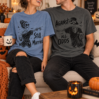 Still Married Against All Odds Shirts, Funny Matching Halloween Couple tshirt, Skeleton Husband Wife Tees, Anniversary Couple Gift Katherine