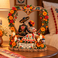 Personalized Day of the Dead Couple Wooden Block, Custom Names & Date Dia de los Muertos Decor, Anniversary Gift for Couple