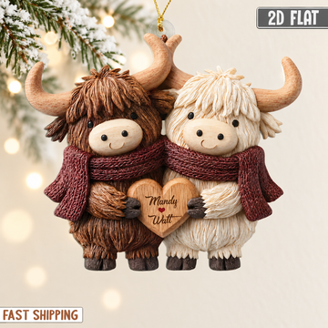2D Personalized Highland Cow Couple Ornament, Custom Name Christmas Gift for Couple, Cute Farm Animal Ornament, Rustic Love Keepsake 2026