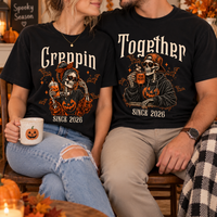 Halloween Couple Shirt, Personalized Custom Year Skeleton Couple Tee, Creepin Together Matching Spooky Gift