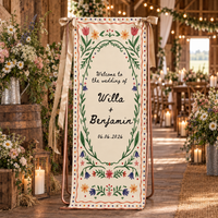 Personalized Linen Wedding Welcome Sign, Custom Couple Names & Date Floral Wedding Banner, Ceremony Reception Entrance Decor