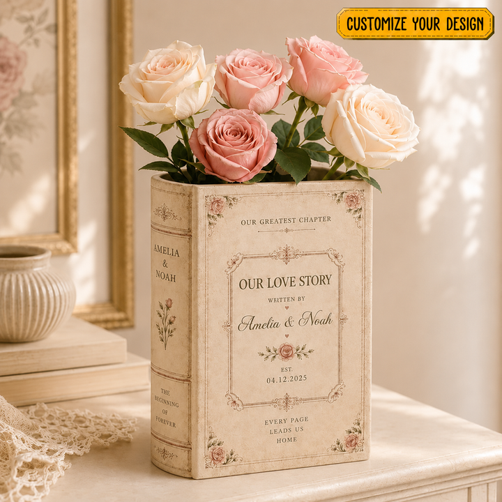 Personalized Ceramic Book Vase, Custom Wedding Flower Vase, Couple Initials Gift, Personalised Wedding Gift for Couple