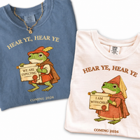 Pregnancy Reveal Couple Shirts, Funny Medieval Frog Tshirt, Matching Expecting Parents Shirts, Baby Announcement Set, Hear Ye Hear Ye Tees