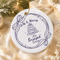 Personalized Engagement Ceramic Ornament for Couples, Custom Names & Date Keepsake, Wedding Gift for Bride & Groom