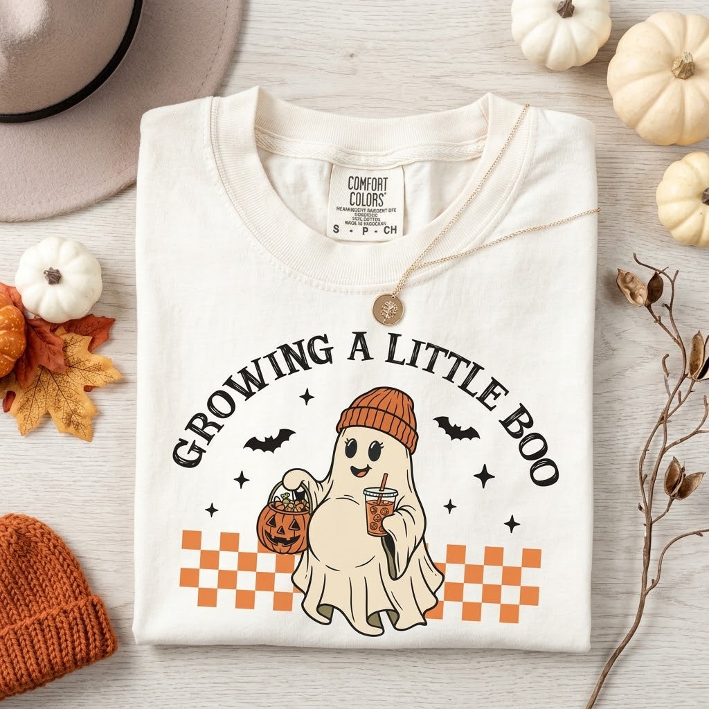 Growing a Little Boo Pregnancy Comfort Colors Tee mockup 2