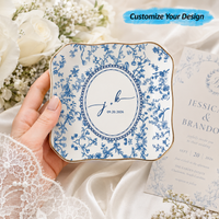 Personalized Toile De Jouy Jewelry Dish With Date- Gift for Bride, Bridesmaid, Bachelorette Trip, Bridal Shower Gift