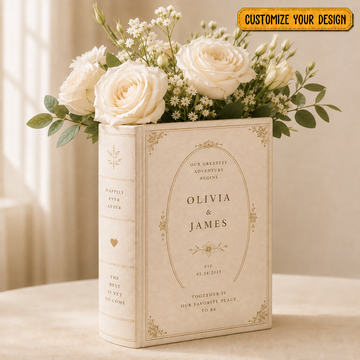 Custom Toile De Jouy Ceramic Book Vase, Personalised Wedding Gift for Couple, Bridal Shower Gift, Engagement, Wedding Gift, Bridesmaid Gifts