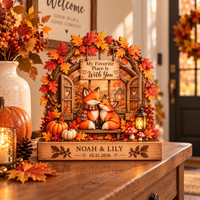 Personalized Fox Couple Wooden Block, Custom Names & Date Autumn Keepsake, Romantic Anniversary Gift for Couples