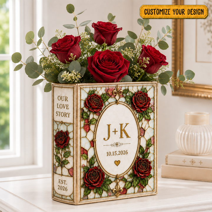 GIFT 2026 Personalized Ceramic Book Vase, Custom Rose Flower Vase, Wedding Anniversary Gift, Literary Home Decor, Couple Keepsake Decor