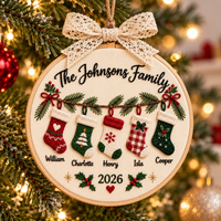 Personalized Embroidered Family Christmas Stocking Ornament, Custom Names 2026, Holiday Tree Decor, Family Name Keepsake, Family Gift