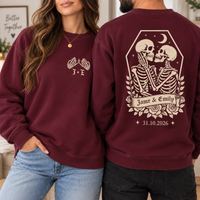 Personalized Til Death Couple Sweatshirt & Hoodie, Custom Skeleton Wedding Shirts, Names & Wedding Date, Gothic Newlywed Gift