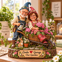 Personalized Our Garden Gnome Couple Wooden Block – Anniversary Gift