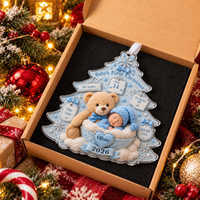 Personalized Baby & Teddy Birth Stats Tree Ornament – First Christmas