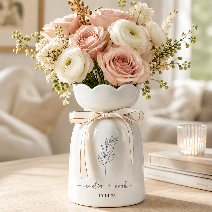 Custom Ceramic Wedding Vase, Engagement Gift for Couples, Anniversary Keepsake