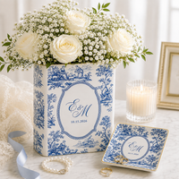 Custom Weding Ceramic Book Vase, Personalized Wedding Flower Vase, Toile de Jouy Vase, Couple Initial Vase, Bridal Shower Gift
